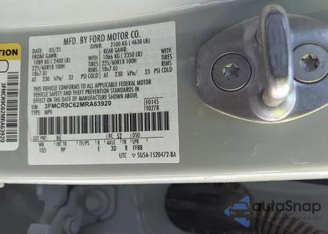 2021 Ford Bronco Sport Outer Banks z USA, uszkodzony, nr VIN 3FMCR9C62MRA63920